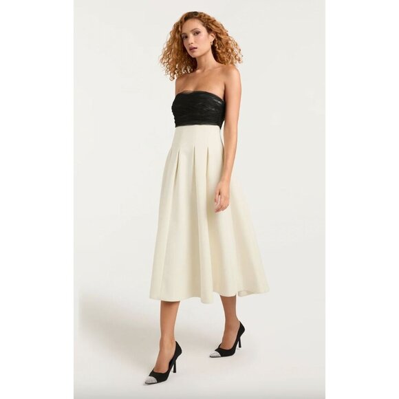 Cinq a Sept Odessa Strapless Tulle Midi Cocktail Dress Ivory/Black Womens Size 1 - Picture 1 of 14